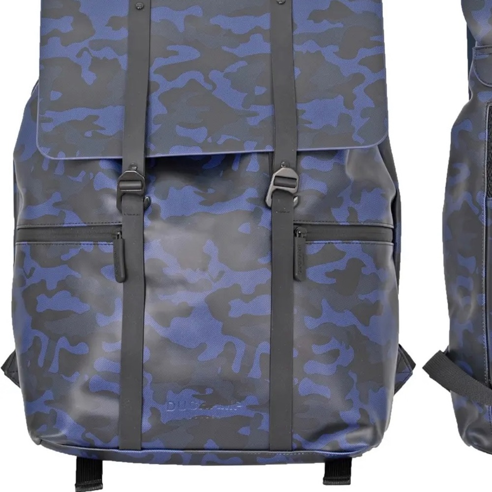 DuChamp London Rubberized Small Foldover Backpack~Blue Camo NEW!!!